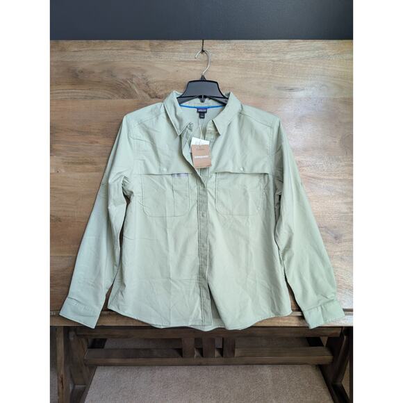 Patagonia Early Rise Stretch Fishing Shirt Womens Large Salvia Green Snap Front - Picture 1 of 5